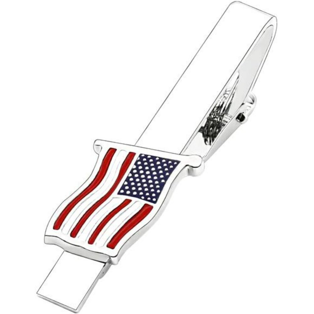 American Flag Tie Clip USA Patriotic Tie Bar for Men Military Wedding Gift